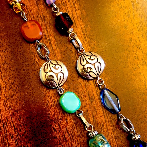 Brighton long silver stations, crystals, natural stone link set - Picture 8 of 16